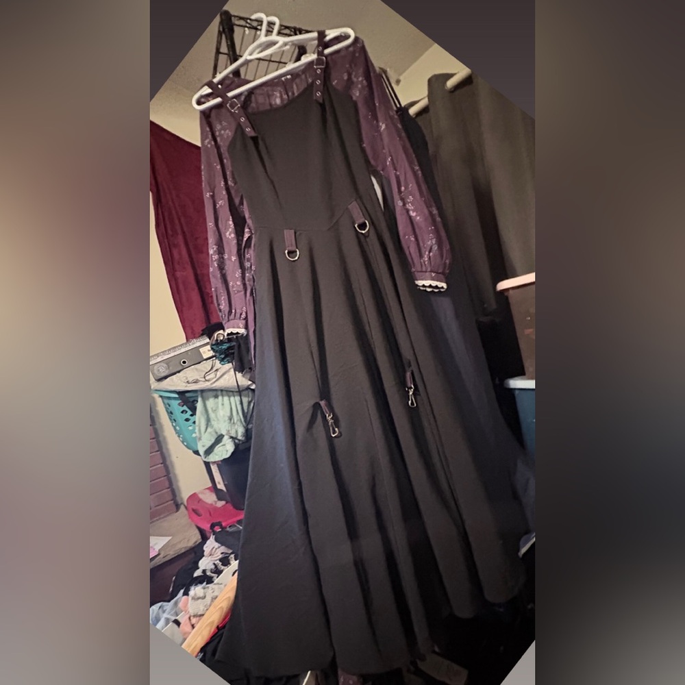 *SOLD for 250* Lip Service 90s Black Bustle Dress w/ Purple Accents Size XS